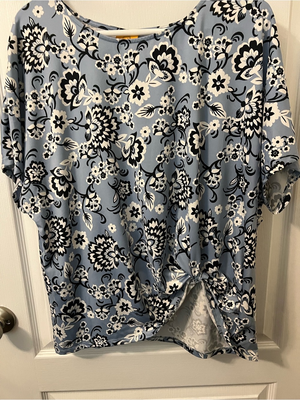 Ruby Rd. Light Blue Floral Knot-Front Short Sleeve Shirt